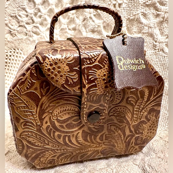 Genuine Leather Embossed Snap Fold Out Travel Jewelry Box, Case by